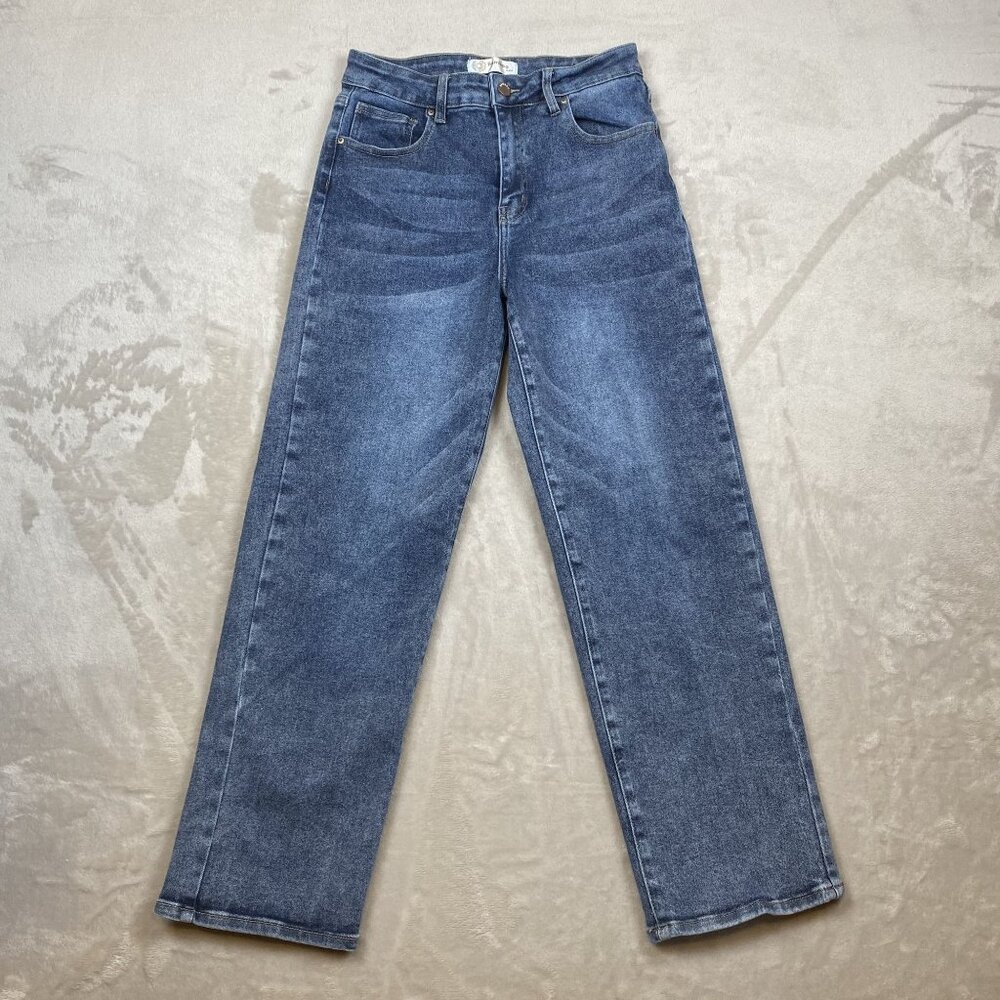 Bamboo Jeans Womens Blue High-Rise Straight-Leg Size 9 Cotton Blend Denim